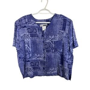 Vtg 90’s Blue Abstract Boxy Button Front Short Sleeve XL Resort Wear Coastal